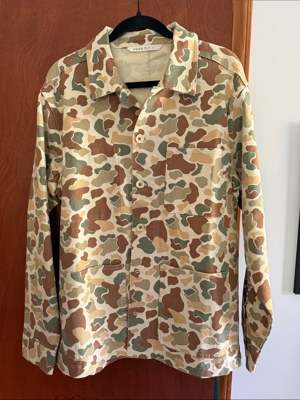 Free Fly Apparel Men's Folly Twill Chore Coat in Camo Brown, Tan & Green Vintage